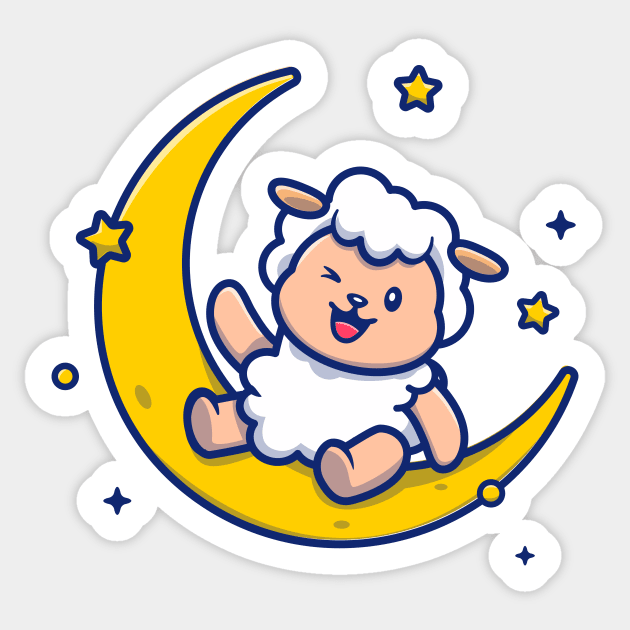 Cute Sheep Sitting On The Moon Sticker by Catalyst Labs